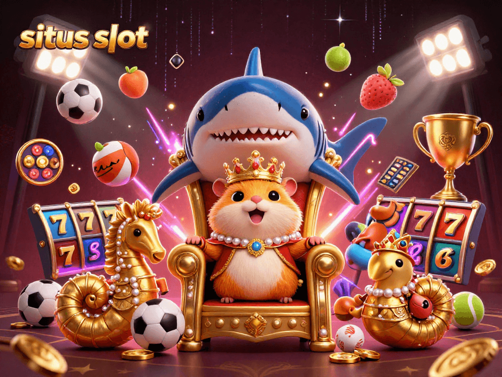Slot gacor yang menarik dengan simbol keberuntungan dan raja hamster emas.