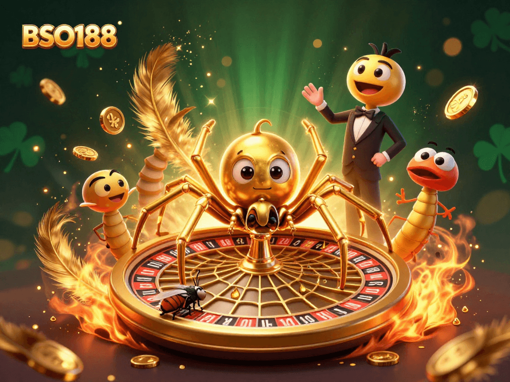 Experience BSO188 with a dynamic scene showcasing a golden spider and croupier at play.