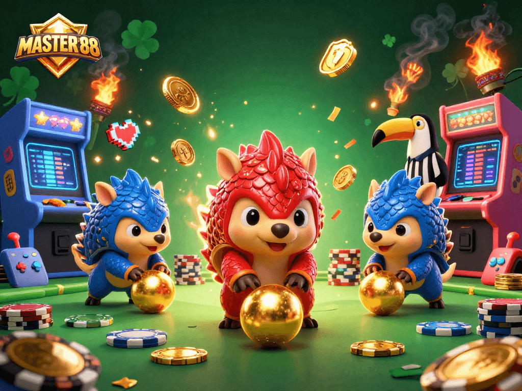 Join the exciting action at MASTER188 with vibrant pangolins competing in this thrilling gambling scene.