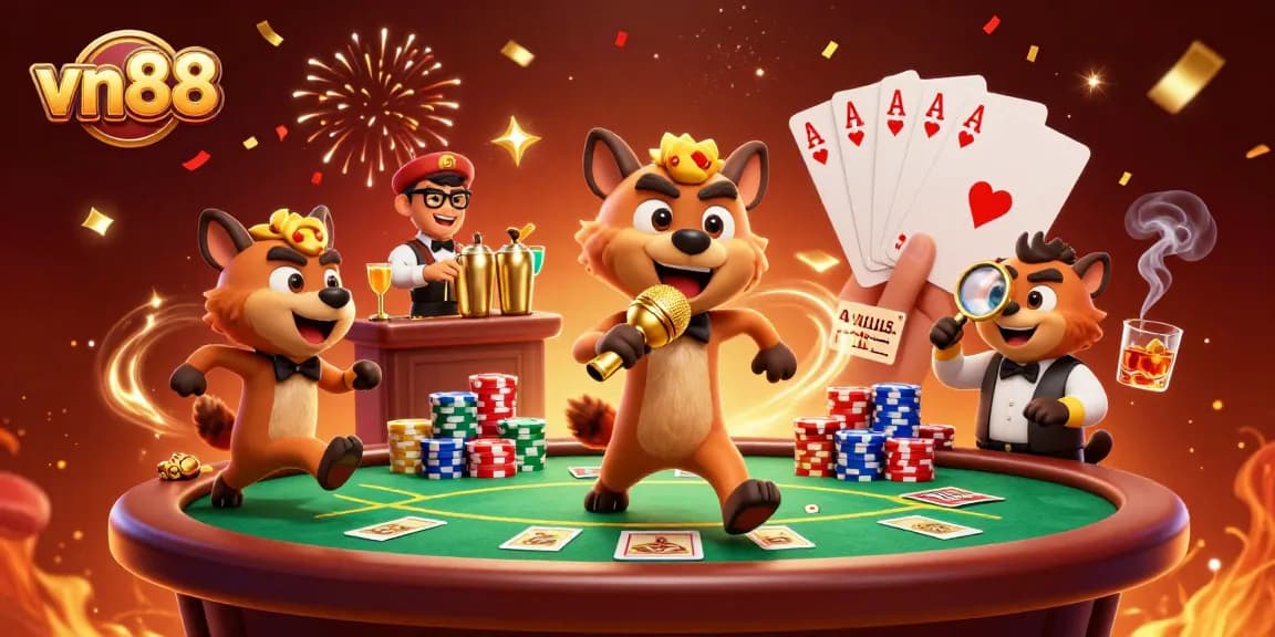 Experience lively comedy at vn88's casino club with hyenas performing and drinks flowing.