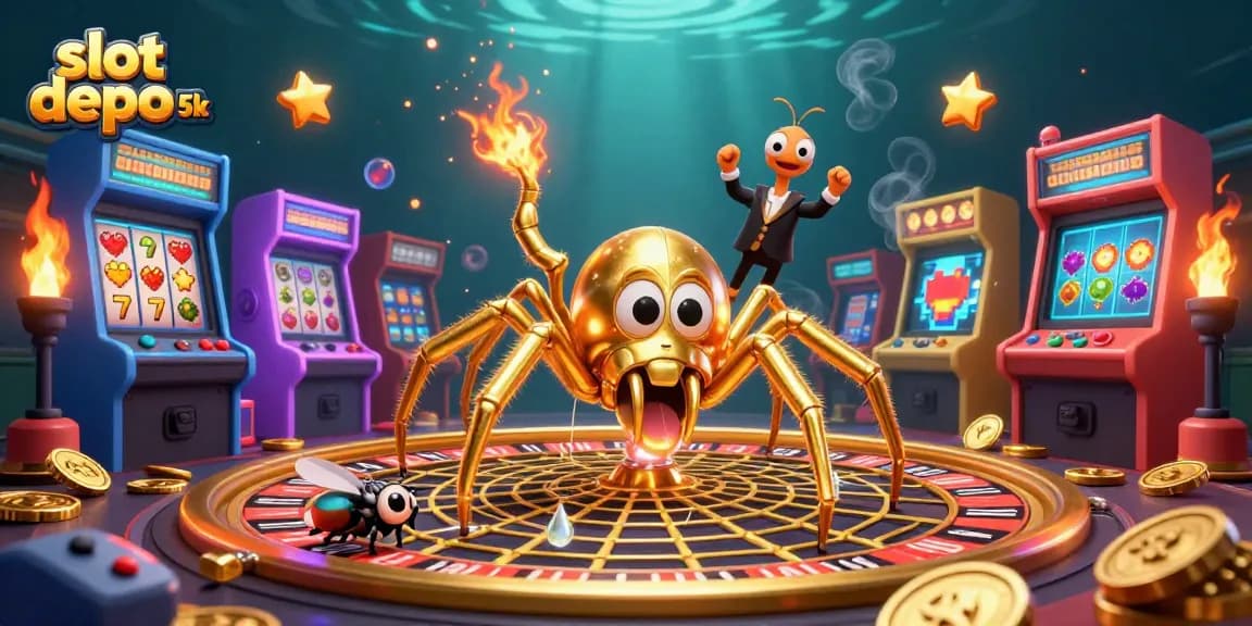 Experience the thrill of slot depo 5k with colorful casino characters in a dynamic gaming scene.
