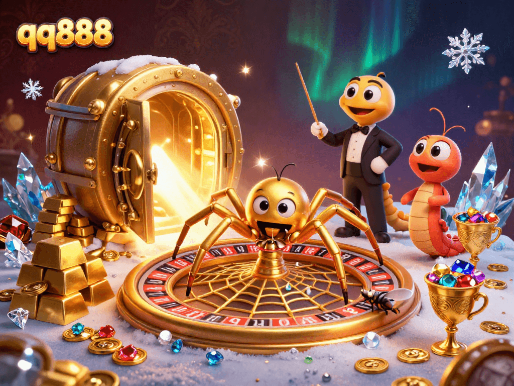 Place bets with qq888 and embrace the excitement of a rich 3D casino scene filled with wealth.