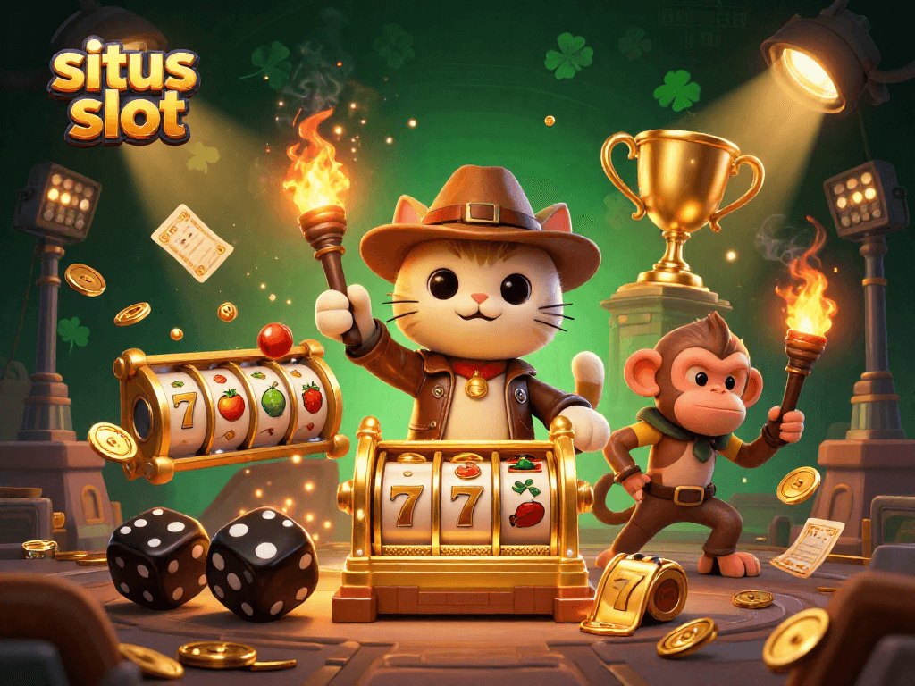 Memenangkan permainan situs slot di dunia kasino dengan arkeolog beruang dan kucing dalam kuil kuno.