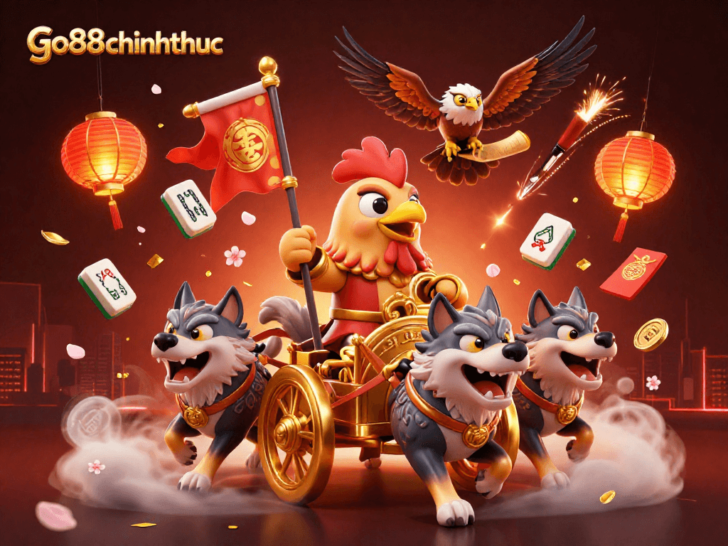 Experience the thrill with go88chinhthuc's vibrant casino universe featuring a rooster warlord and dynamic game elements.