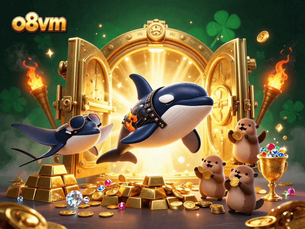 Engage with o8vm's thrilling jackpot experience featuring vibrant sea characters and treasure elements.