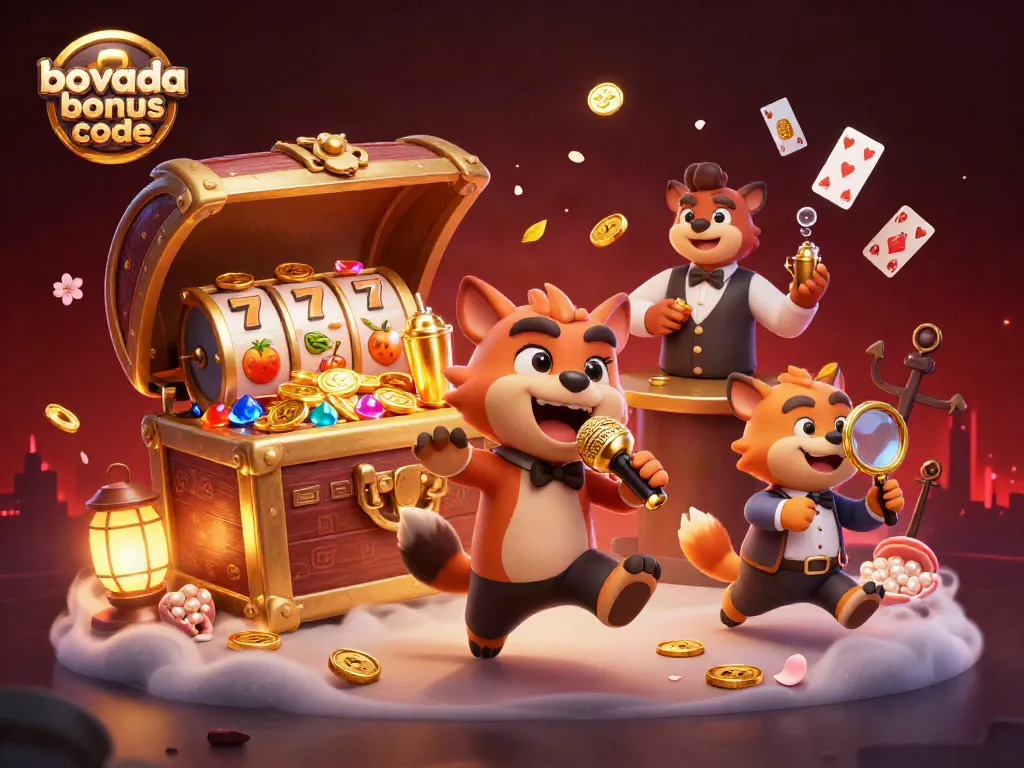 Engage with fun and humor using the Bovada bonus code at this vibrant casino scene featuring cartoon hyenas.
