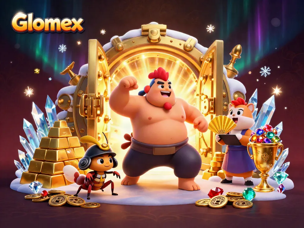 Glomex powers winning strategies in this vibrant gambling scene featuring dynamic casino elements.