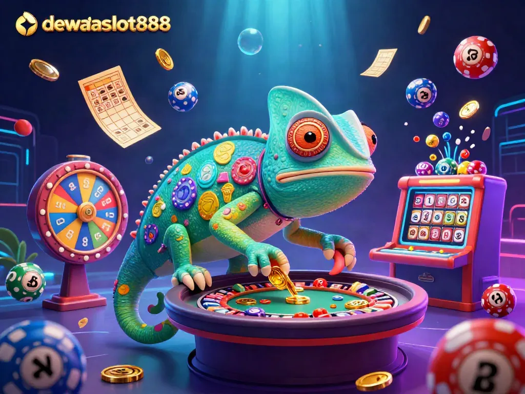 Melihat keseruan di dewataslot888 saat bermain dengan kartu bingo dan bola lotere berwarna-warni.