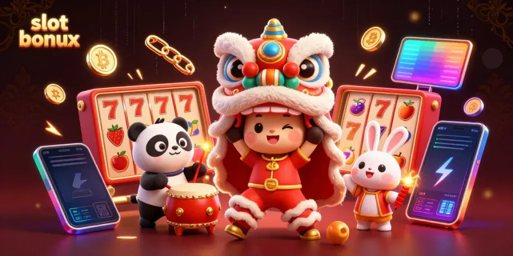 Engage in exciting slot bonus actions featuring animated characters in a vibrant casino environment.