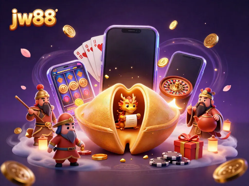 Win big with jw88’s vibrant casino games featuring a giant fortune cookie and mystical elements.