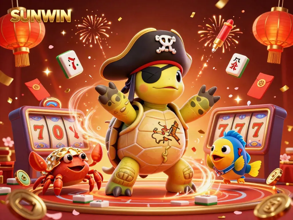 Experience WIN at SUNWIN featuring dynamic turtle and colorful casino elements.
