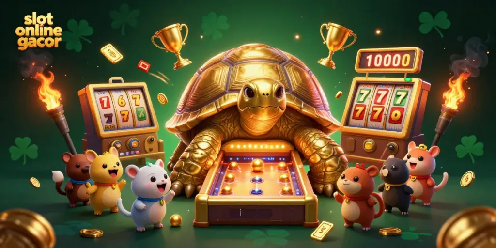 Spin the reels at slot online gacor with a vibrant 3D illustration of rich casino elements.