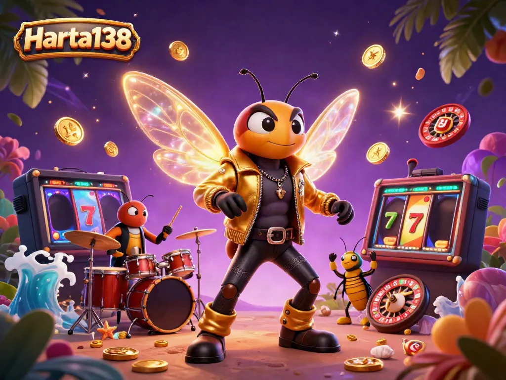 Harta138 menghidupkan slot gacor dengan cicada bintang rock di tengah suasana ceria, dikelilingi elemen permainan menyenangkan.