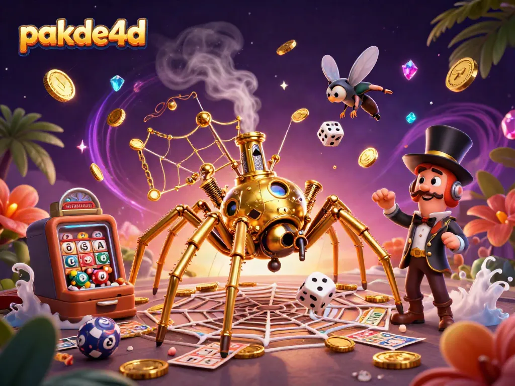 Engage with pakde4d as a golden spider weaves a captivating web of lottery magic.