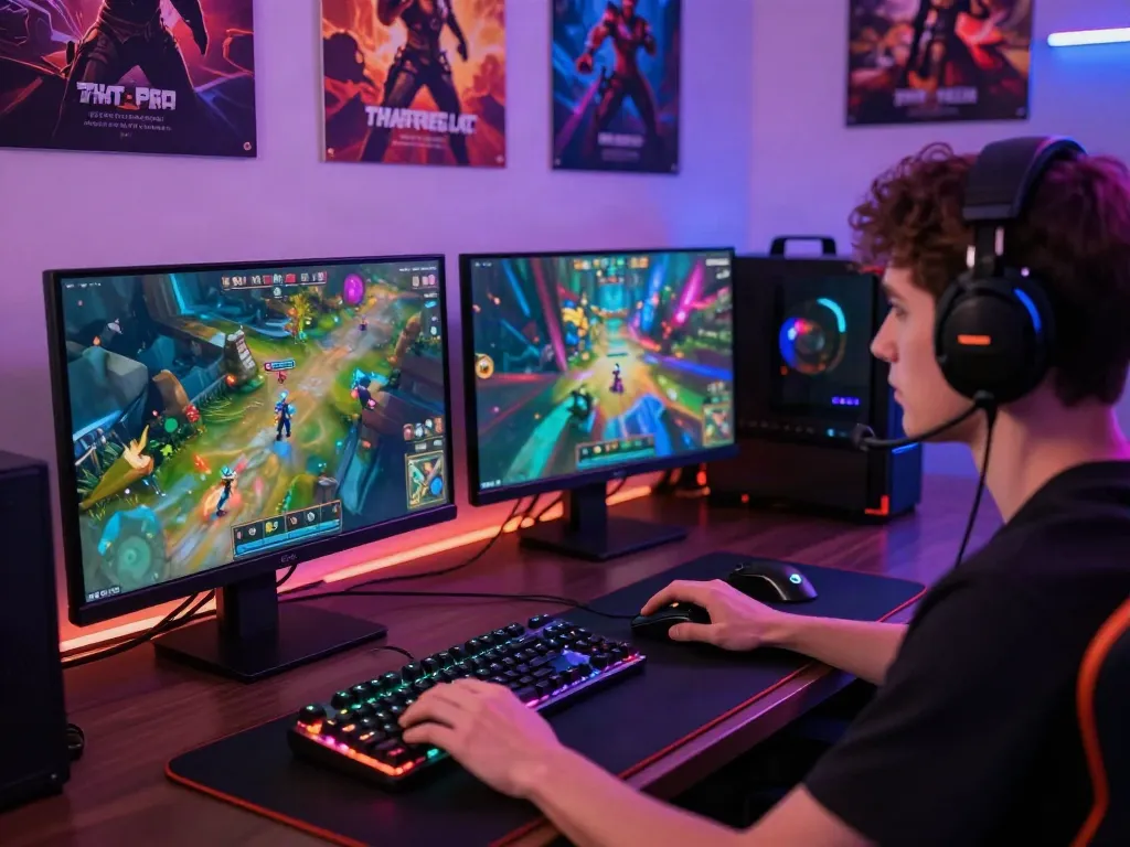 Player engaging intensely in a luxury111 online gaming setup with vibrant graphics and advanced peripherals.