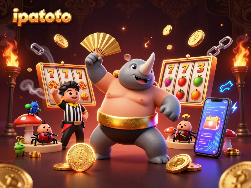 Engage with ipatoto's thrilling slot games as golden coins fly in an exciting casino scene.