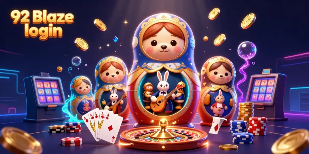 Spin to win with 92 Blaze login, featuring a vibrant casino scene filled with games, bonuses, and excitement.