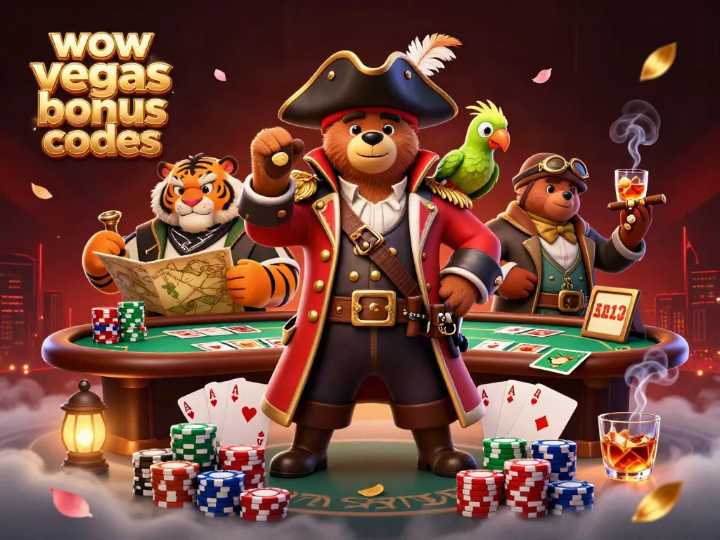 Win with wow vegas bonus codes while playing poker with a pirate captain bear and tiger!