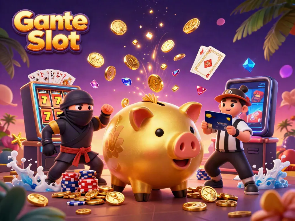 Mengguncang kemenangan dengan Game Toto Slot dan karakter kasino ikonik dalam ilustrasi 3D