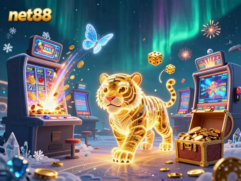Experience thrilling excitement at net88 with a vibrant digital casino showcasing neon elements and dynamic slots.