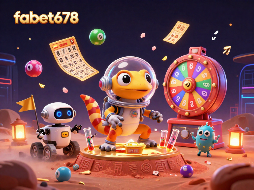Engage in vibrant gambling at fabet678 with animated Martian characters in a dynamic casino setting.