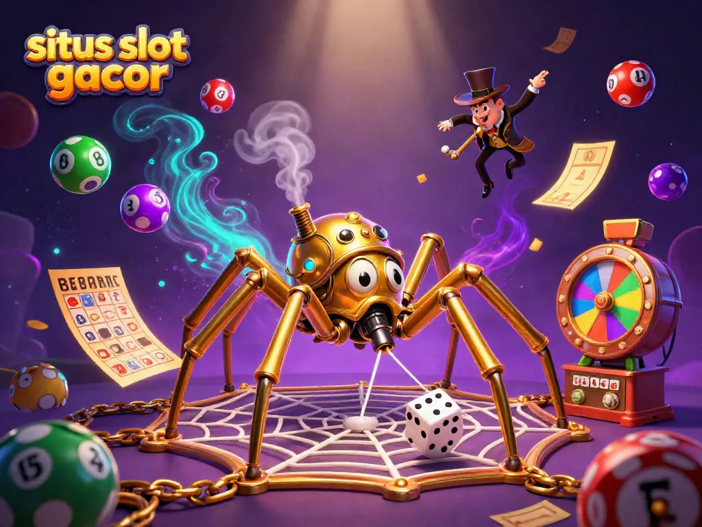 Engage with situs slot gacor theme in a vibrant, dynamic 3D casino illustration featuring playful characters and gaming elements.
