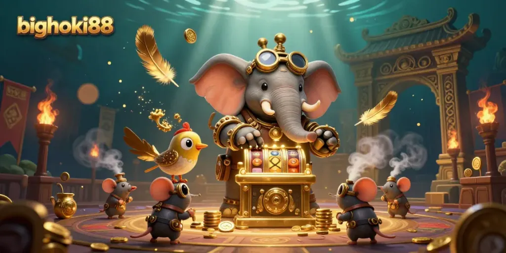 Permainan slot bighoki88 yang seru dan mengasyikkan dengan suasana kasino yang kaya detail.