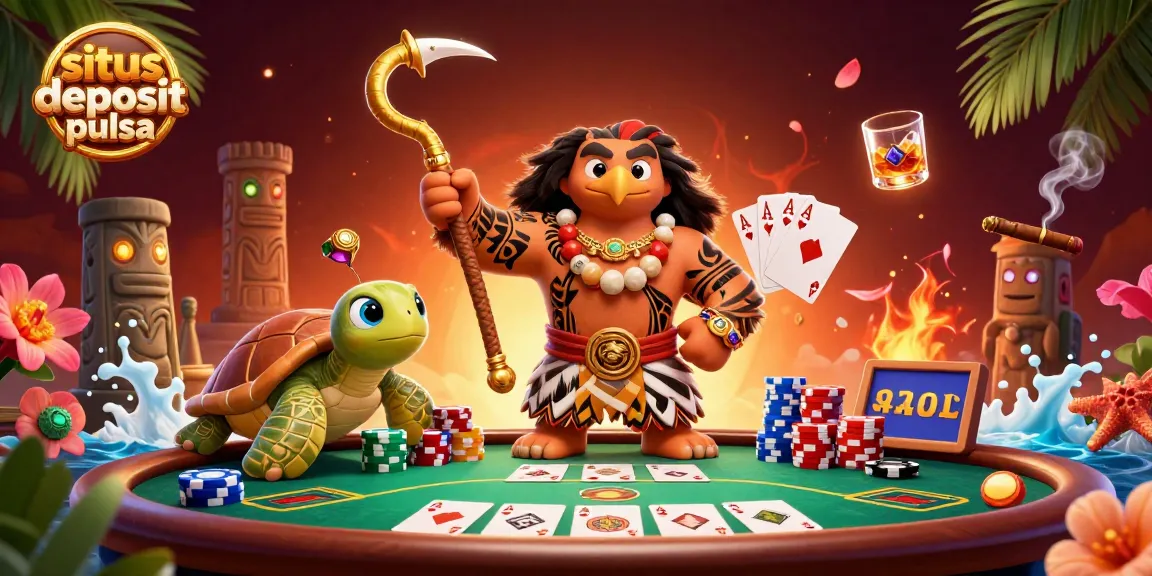Engage in thrilling gameplay at situs deposit pulsa with a vibrant casino illustration featuring unique characters and rich gaming elements.