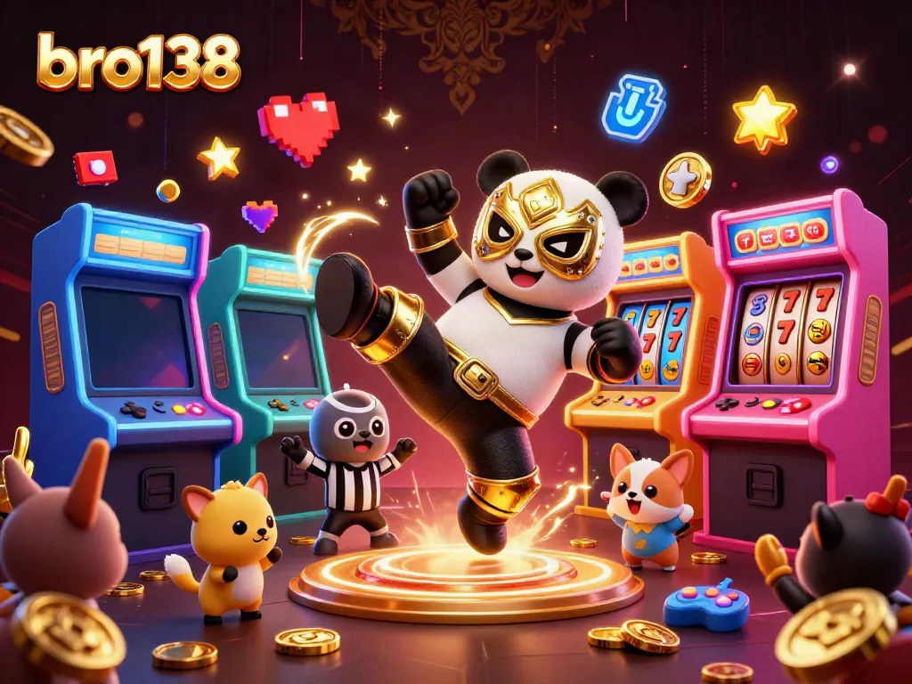 Experience the excitement of bro138 with cute animal characters enjoying vibrant gaming elements.
