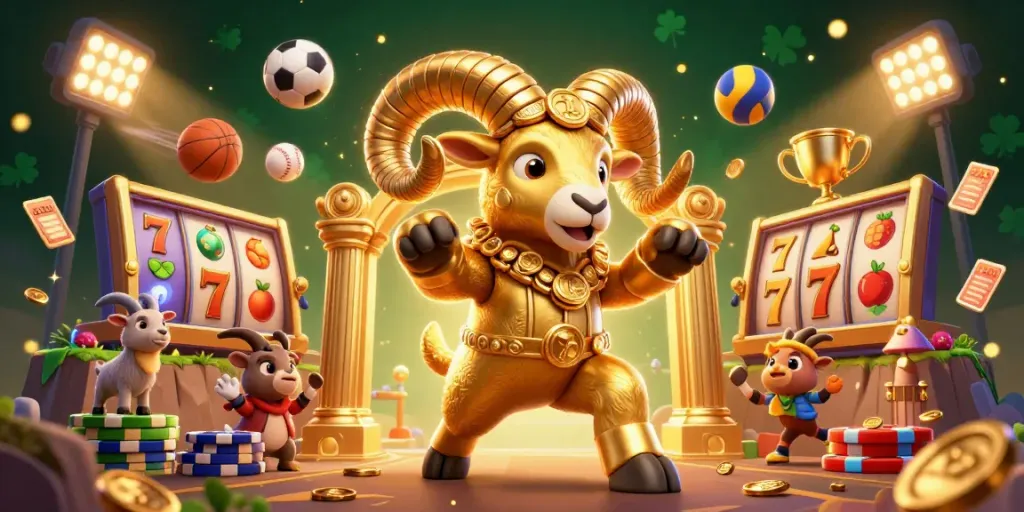 Mildcasino showcases a thrilling slot gaming experience with a golden ram and vibrant elements.