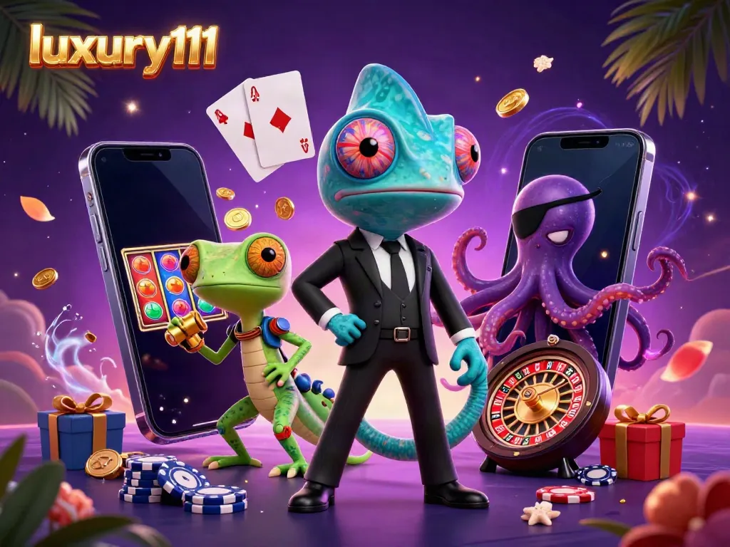 Experience thrilling gameplay at luxury111 with vibrant slot games and animated casino characters.