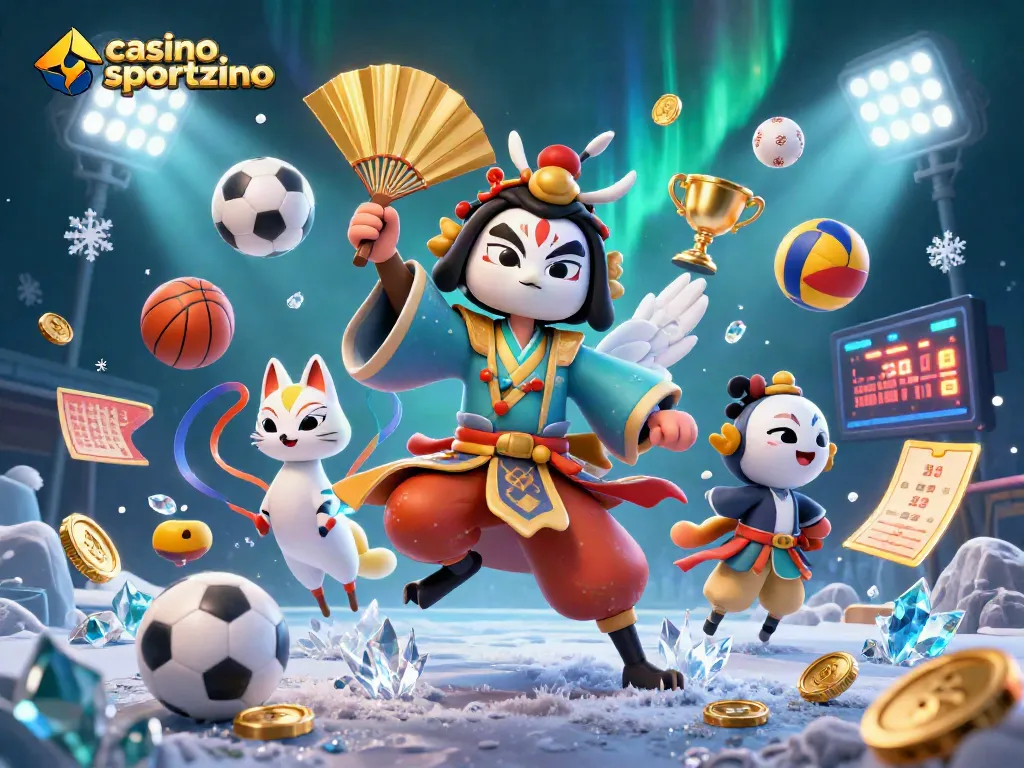 Engage with casino like Sportzino through vibrant 3D dynamic gaming illustration packed with energetic elements.
