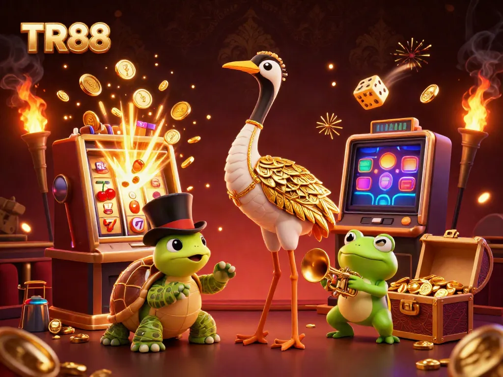 Play exciting games at TR88, with a vibrant illustration of characters and casino elements.