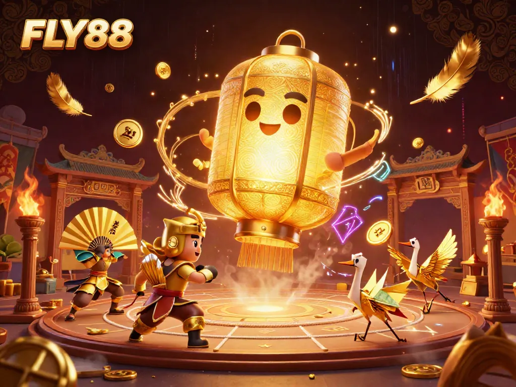 Experience the excitement of FLY88 with dynamic characters and casino elements in a rich, vibrant casino scene.