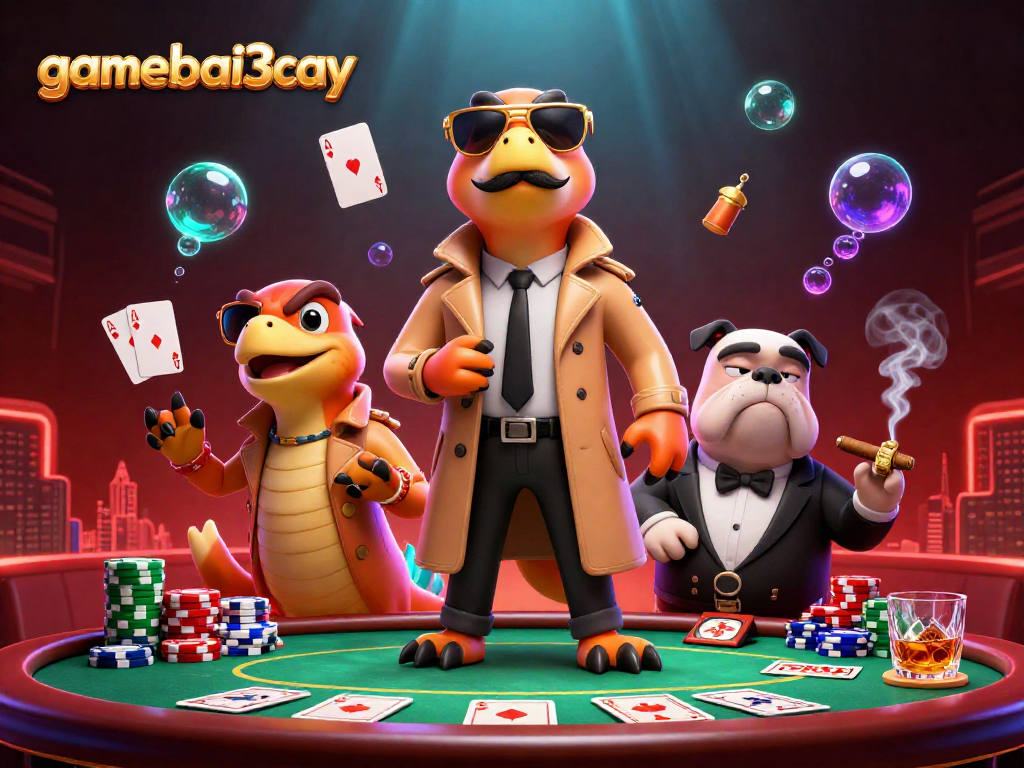 Raptors enter VIP lounge, gaming excitement at gamebai3cay casino with poker elements.