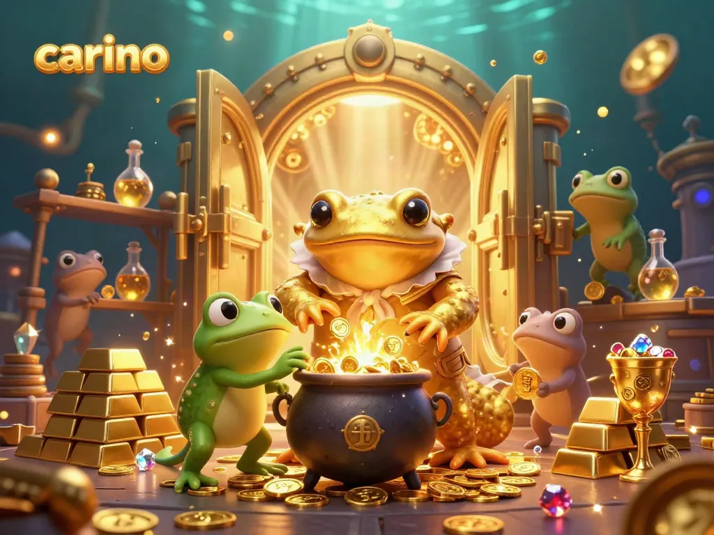 Experience carino's magical transformation of base metals into gold coins amid shimmering casino treasures.