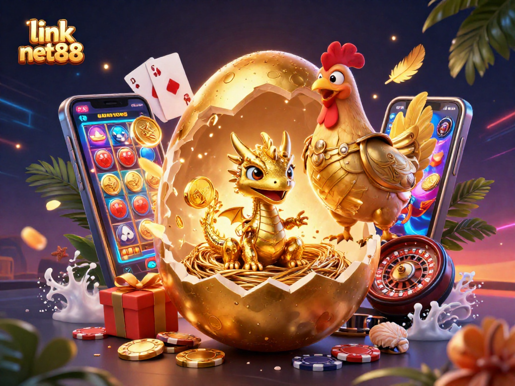 Engage with link net88 through a vibrant illustration of golden treasures and game excitement.