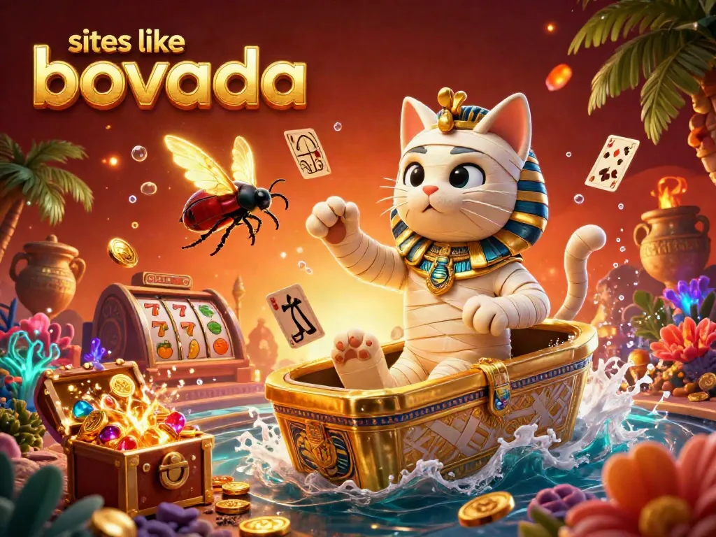 Play exciting games at sites like bovada featuring vibrant Egyptian casino elements and glowing treasures.