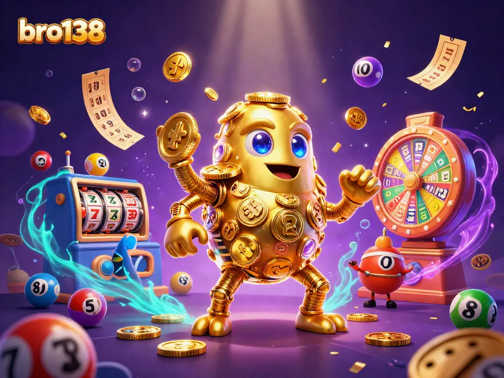 Experience thrilling gaming with bro138's vibrant 3D casino scene showcasing excitement and rewards.