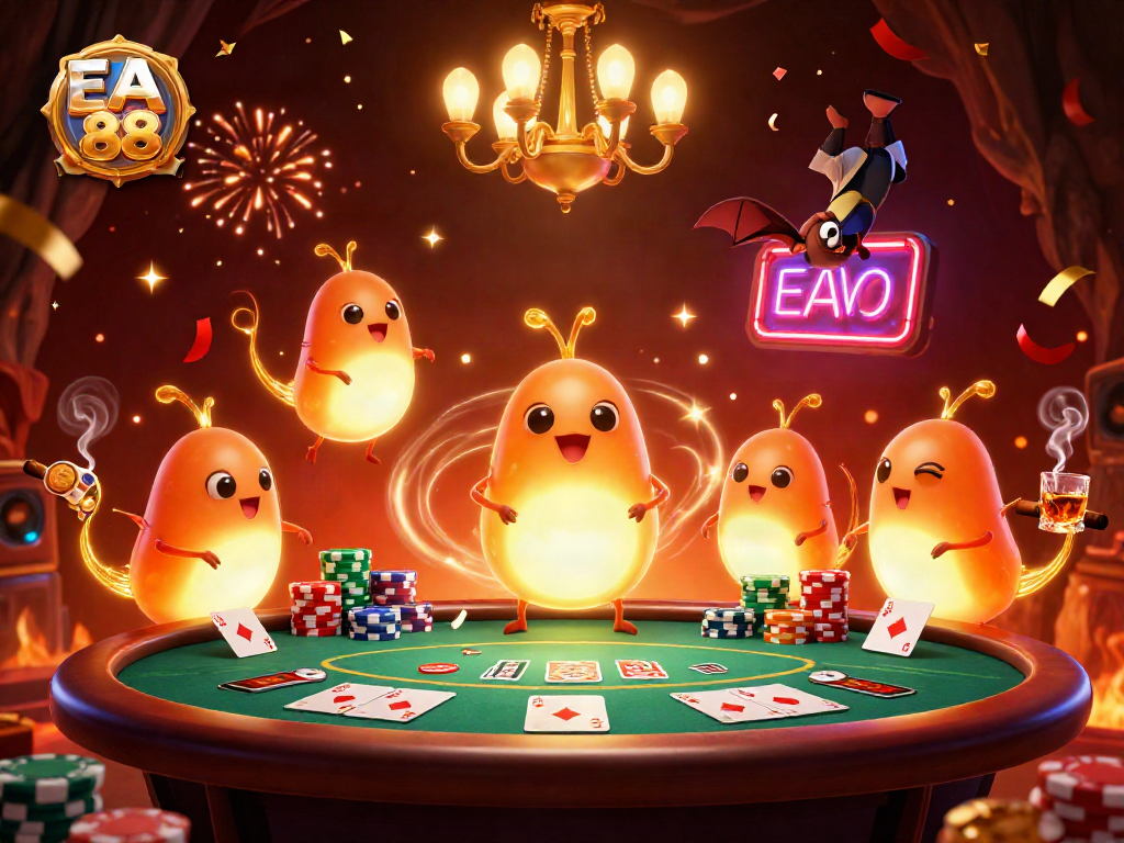 Catch the EA88 excitement in a vibrant cave casino with glowworms illuminating the action.