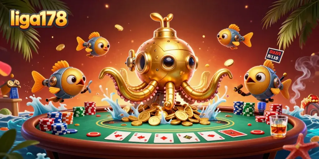 Menangkan permainan di liga178 dengan ikan mekanis dan kraken dalam perangko emas.