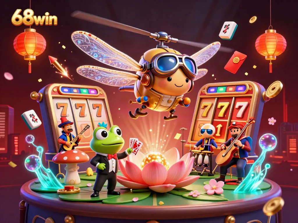 Play slots at 68win with vibrant casino elements and animated characters for an immersive experience.