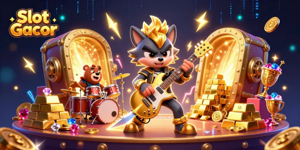 Experience the thrill of Slot Gacor with vibrant characters and dazzling casino elements.