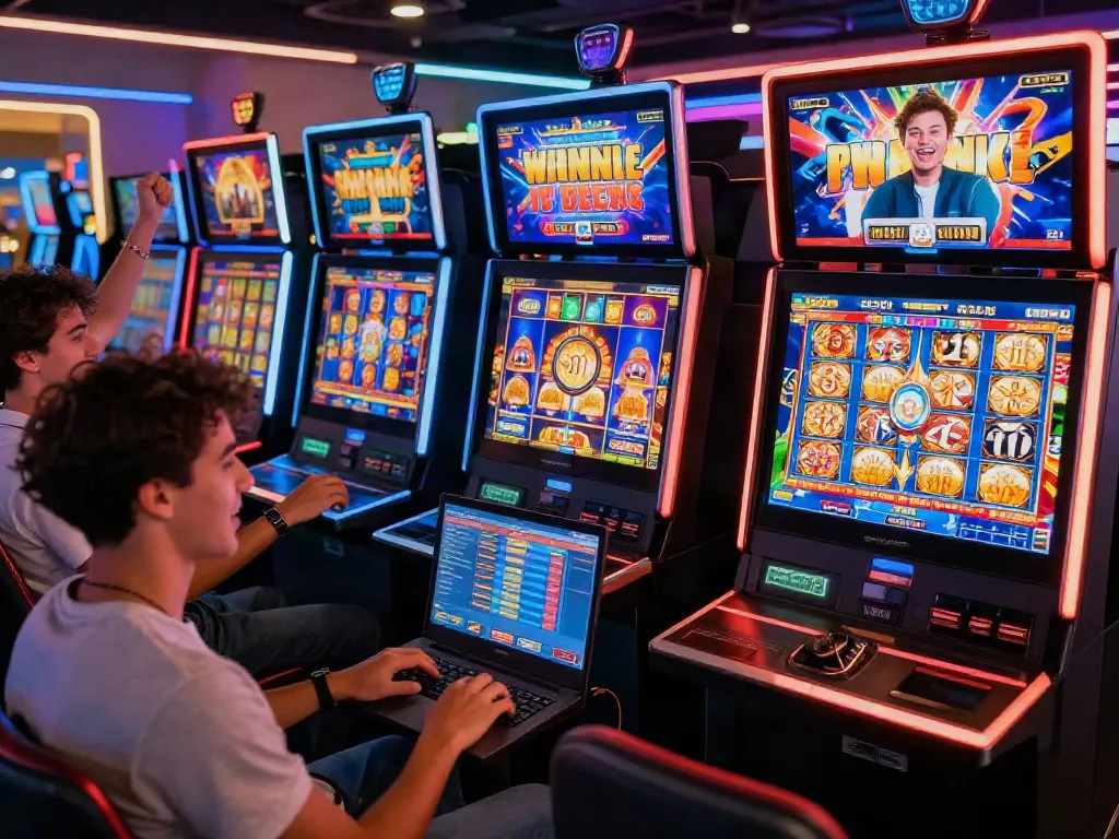 Excited players exploring slot resmi options on a vibrant online casino platform.