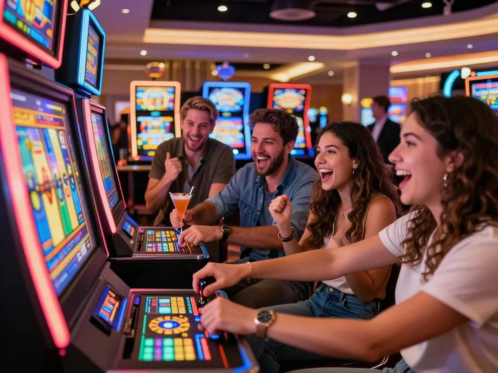A80 slot information platform with friends enjoying a dynamic casino slot machine experience.