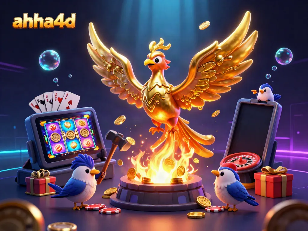 Spin and win with ahha4d's thrilling golden phoenix and vibrant casino elements.