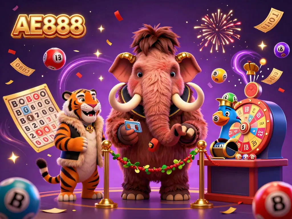 Experience AE888 with a vibrant casino scene featuring dynamic characters and exciting gaming elements.