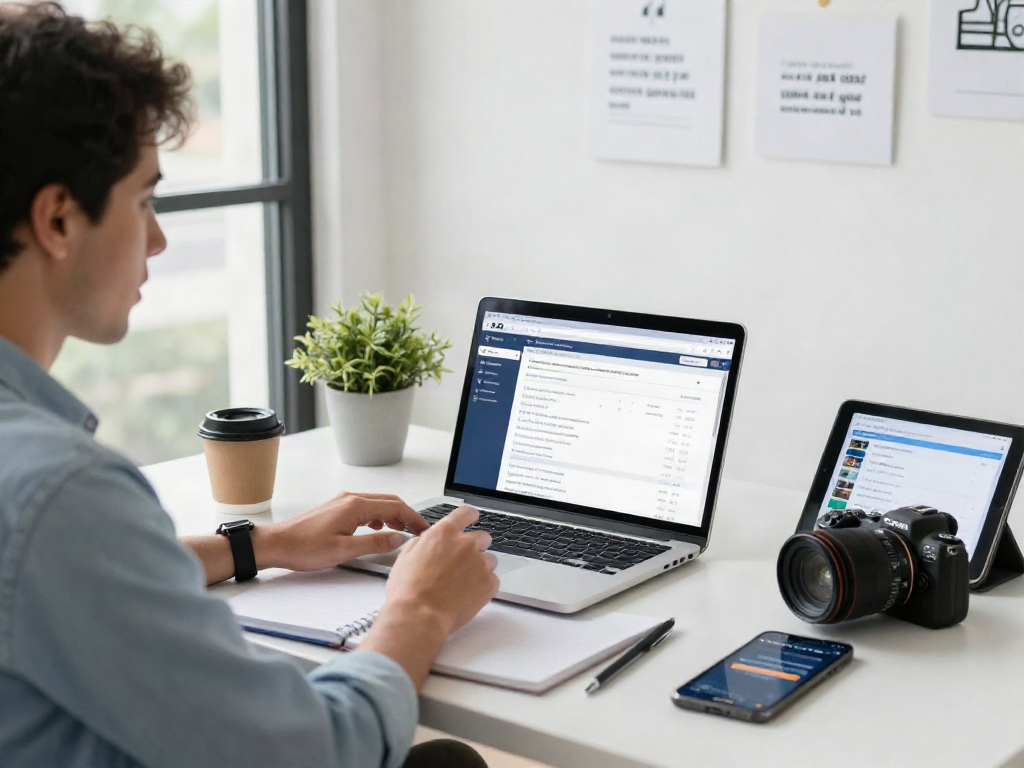 หางาน job search scene with professional workspace showing job listings