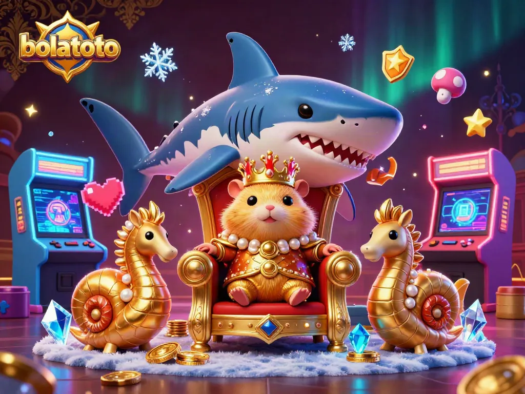 Engage in thrilling gameplay with bolatoto's vibrant 3D casino illustration featuring a golden hamster king and sea-themed guardians.