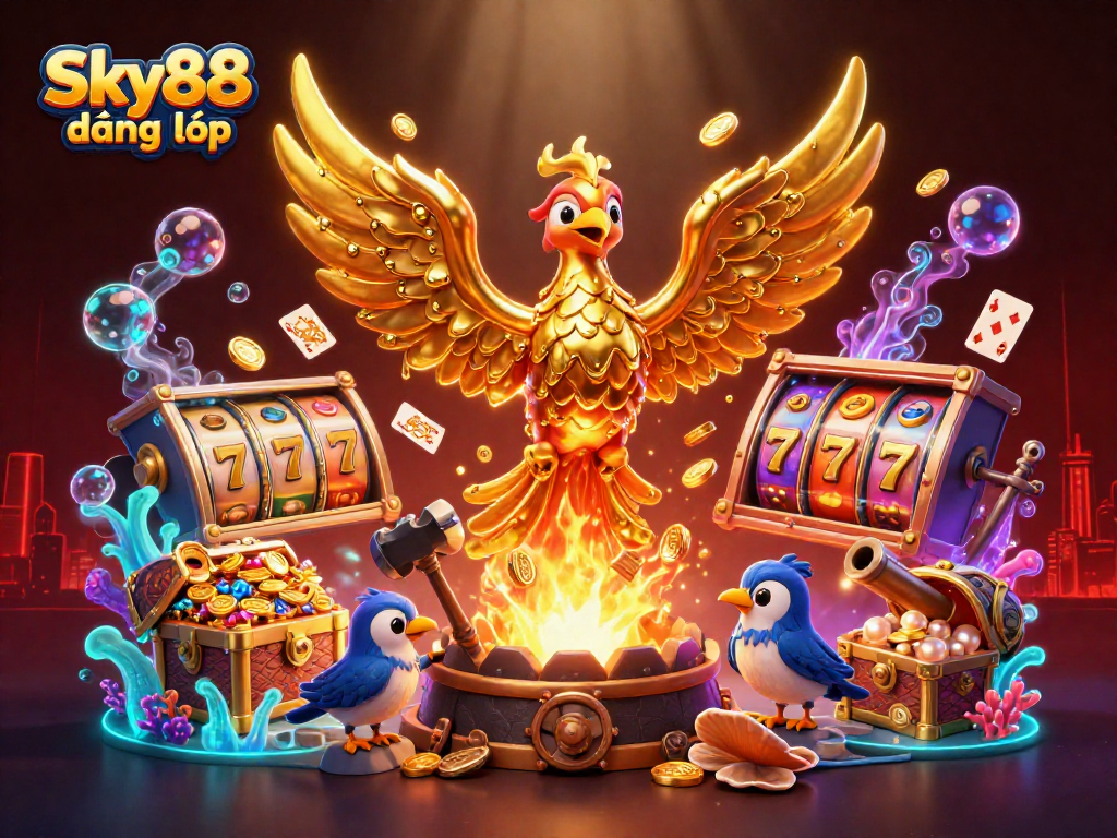 Experience exciting gameplay at Sky88 đăng nhập with golden phoenix and dynamic casino elements.